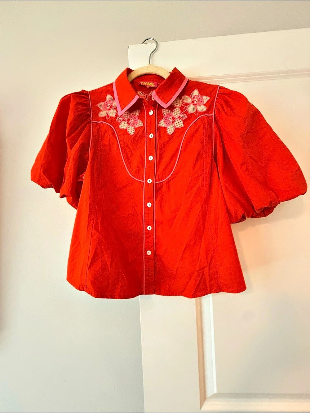 THML Harley Red Floral Embroidered Top Red & Pink Small